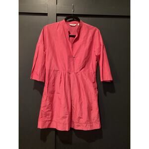 Caliban Coral poppy Pink 3/4 sleeve cotton silk shirt mini  dress size M 42 6